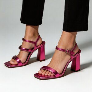 bp Metallic Fuchsia Strappy Block Heel Sandals size 7 NWT